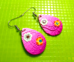 Cheerful, spring-like polymer clay pink drop earrings 382