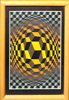 Victor Vasarely aláírt, számozott szitanyomat - op-art