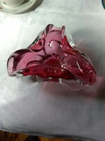 Csodaszép pink üveg tálka, Bohemia crystal, az 1960-as évekből, hibátlan gyűjtői darab