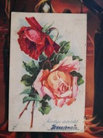 1950 körüli /Rózsás,virágos grafikus retro képeslap a Rákosi korszakból/5 éves terv bélyeggel