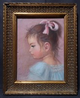 Kislányportré, pasztell (szép kerettel 29x36 cm)