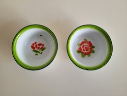 Régi vintage 2 db virágos rózsás zománcos fém tál 16 cm zománcozott kis mély tányér