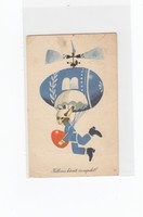 Húsvéti képeslap Retro 50-60-as évek ejtőernyős nyuszi (2)