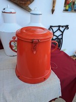 Gyönyörű régi Lampart piros zománcos  zománcozott 10 literes vendő zsírosbödön bödön falusi paraszti
