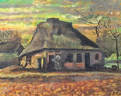 Farmhouse - fairytale-like contemporary oil painting (size 24x30 cm)