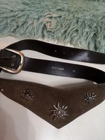 Genuine nubuck leather belt, handcrafted, alpes, i traditional, metal alpine, Tyrolean, trachten, 85
