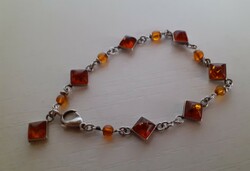 RETRO EZÜST FOGLALATBAN KESZÍTETT  VALÓDI BOROSTYÁN KARKÖTŐ KARLÁNC MEGKÍMÉLT ÁLLAPOTBAN