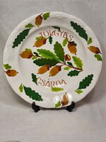 Rare granite porcelain souvenir, wall plate / oak inn / with inscription.