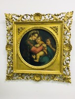 Mary with baby Jesus xix. Century oil, canvas painting Florentine frame - 50508