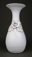 1M063 retro white ceramic vase with rose decoration 25 cm