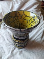 Gorka: ceramic vase, with cracked glaze, striped decor, flawless, marked, 15 cm