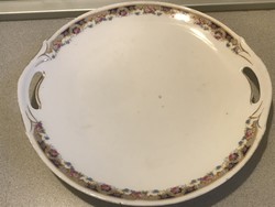 Antique porcelain cake with a rose pattern, hand-gilded, diameter 26 cm