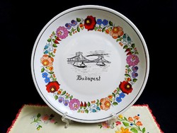 Eredeti Kalocsai porcelán falitál, fali tányér, Széchenyi-lánchíd rajzolt képével 24 cm átmérő