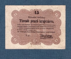 Kincstári utalvány 15 Pengő Krajczárra 1849 Január 1-én.