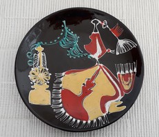 Retro glazed ceramic wall plate abstract pattern old wall decoration 29 cm