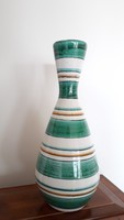 Retro glazed ceramic green striped vase 28 cm