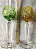 Moser zöld és aranysárga csiszolt talpas üvegpohár párban