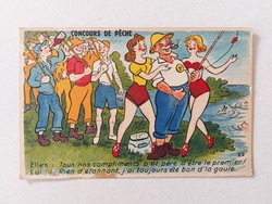 Old postcard with cartoon humor postcard fishermen