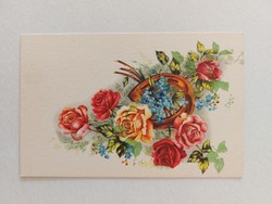 Régi virágos képeslap levelezőlap rózsa patkó