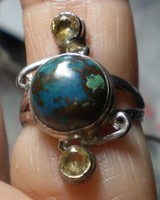 925 ezüst gyűrű, 16,5/51,8 mm, krizokolla és citrin drágakövekkel