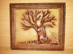 Leather wall picture depicting a tree 32*37 cm