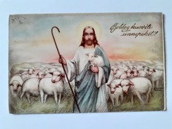 Régi húsvéti képeslap 1941 Hannes Petersen levelezőlap Jézus bárányokkal