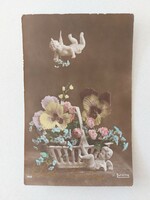 Régi virágos képeslap 1914 levelezőlap árvácska angyalok