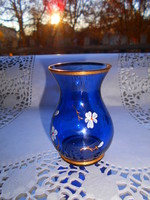 Parádi üveg antik ibolya váza  -zománc festett virág díszítéssel