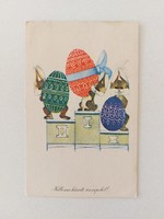 Régi húsvéti képeslap rajzos levelezőlap nyuszik tojások