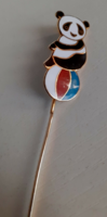 Gold-plated fire enamel ball-playing panda bookmark in nice condition