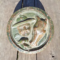 The scout loves nature, is good with animals... Old ceramic plaque, wall decoration