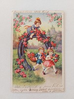 Régi képeslap 1940 levelezőlap gyerekek rózsa patkó