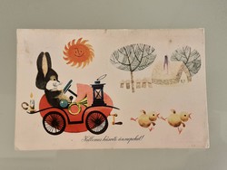 Régi húsvéti képeslap rajzos levelezőlap nyuszi csibék