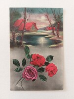 Régi virágos képeslap levelezőlap rózsa tájkép