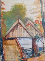 Rural street scene - signed oil painting, 1968, marked 