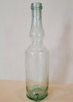 Antik 2 dl-es pecsétes zöld huta üveg palack
