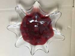 Czech handmade glass bowl with a red center, diameter 35 cm