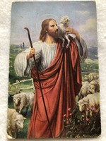 Antique, old postcard - Árpád v. Molnár - the good shepherd - postman -5.