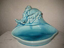 Zsolnay , kék , vadászjelenetes  névjegytartó  szép  állapot, 16 cm