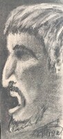 Ordító férfi portréja - jelzett szénrajz (teljes méret 43x26 cm)