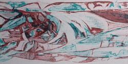 Colored abstract etching (full size: 49x34 cm, the work itself: 40x21 cm)