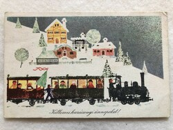 Old Christmas card with drawings - drawing by Zsuzsa Gonda -5.