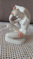 Vintage Aquincumi porcelán akt, hibátlan, jelzett, 14,5 cm