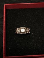 Rolex-style diamond cut zircon stone silver ring marked 925 unisex