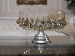 Crisis-era, old glass serving bowl, table center 21 x 14 cm