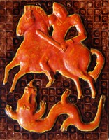 Lőrincz Győző (1940): Szent György legyőzi a sárkányt - kerámia falikép