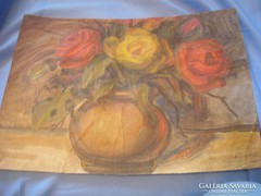 Reduced price Oil on canvas painting, bouquet of roses in a vase 35x25 cm