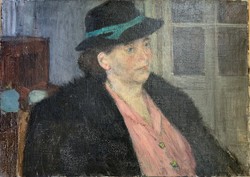 Oil painting by István Mácsai (1922-2005) in a green ribbon hat (1946) / 50x70 cm /