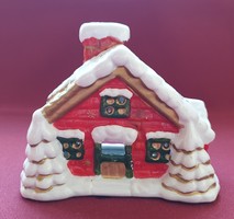 Karácsonyi porcelán mécsestartó házikó ház dekoráció mécses falu kellék