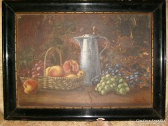 Leárazva Grosz Ehrenfried ? 98 éves ,jelzet 50x70cm festmény csendélet boros kupával Antik keretében